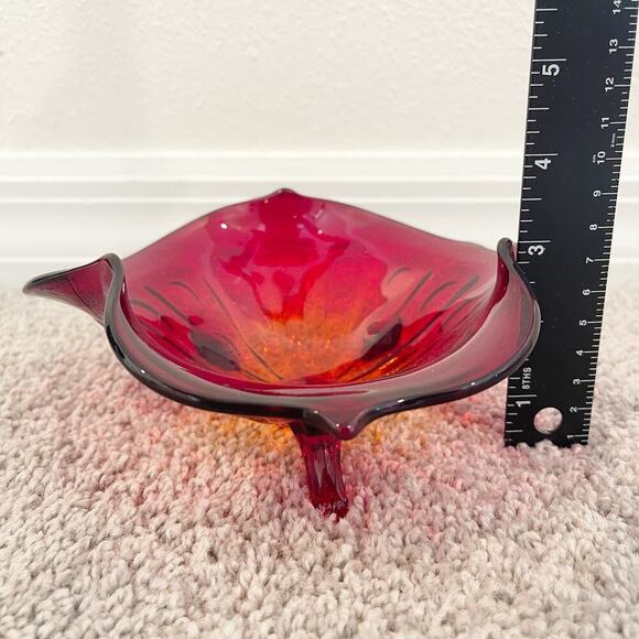 Vintage Fenton Bowl Red 7inches Footed Ruby Amberina Rare - Picture 11 of 11